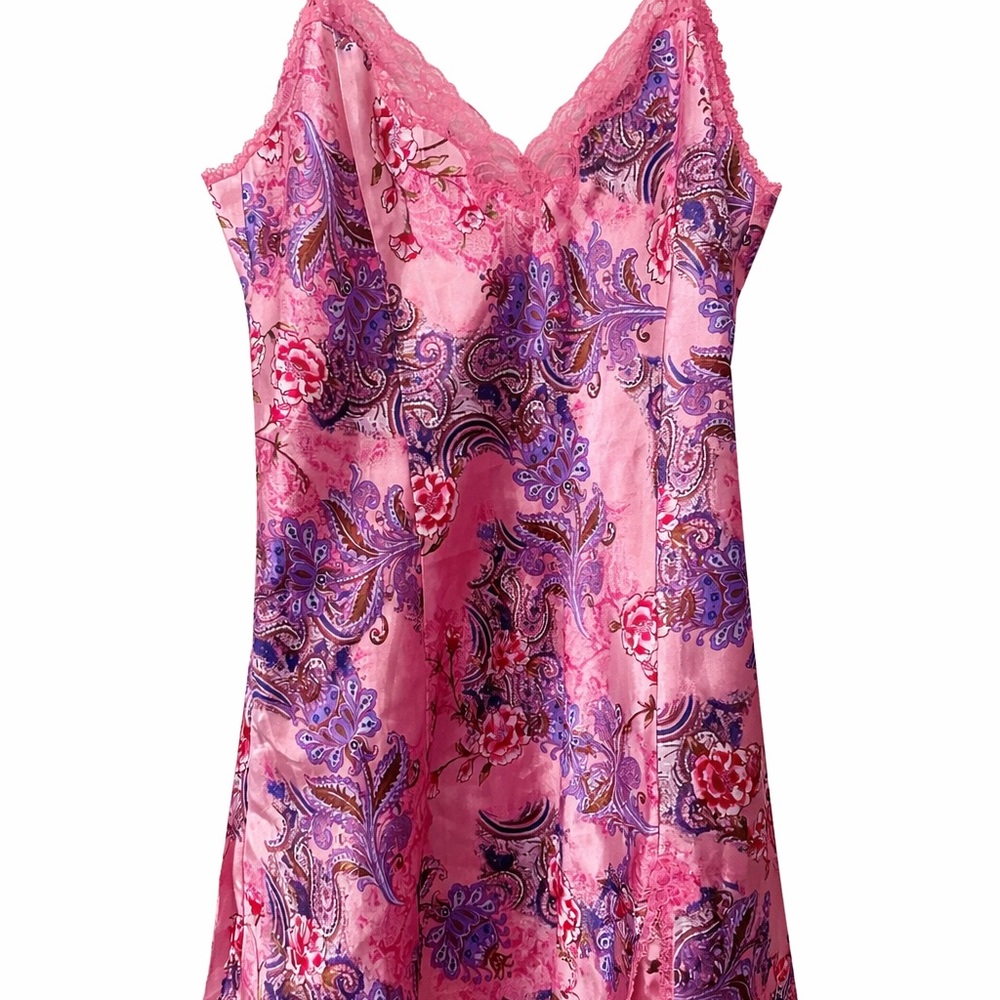 delicates  Pink and Purple Paisley Lace Trim Floral Camisole  Sleep Top Large .
